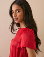 Red Gathered Satin Krina Mini Dress