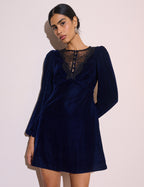 Navy Lace Detail Velvet Louisa Mini Dress