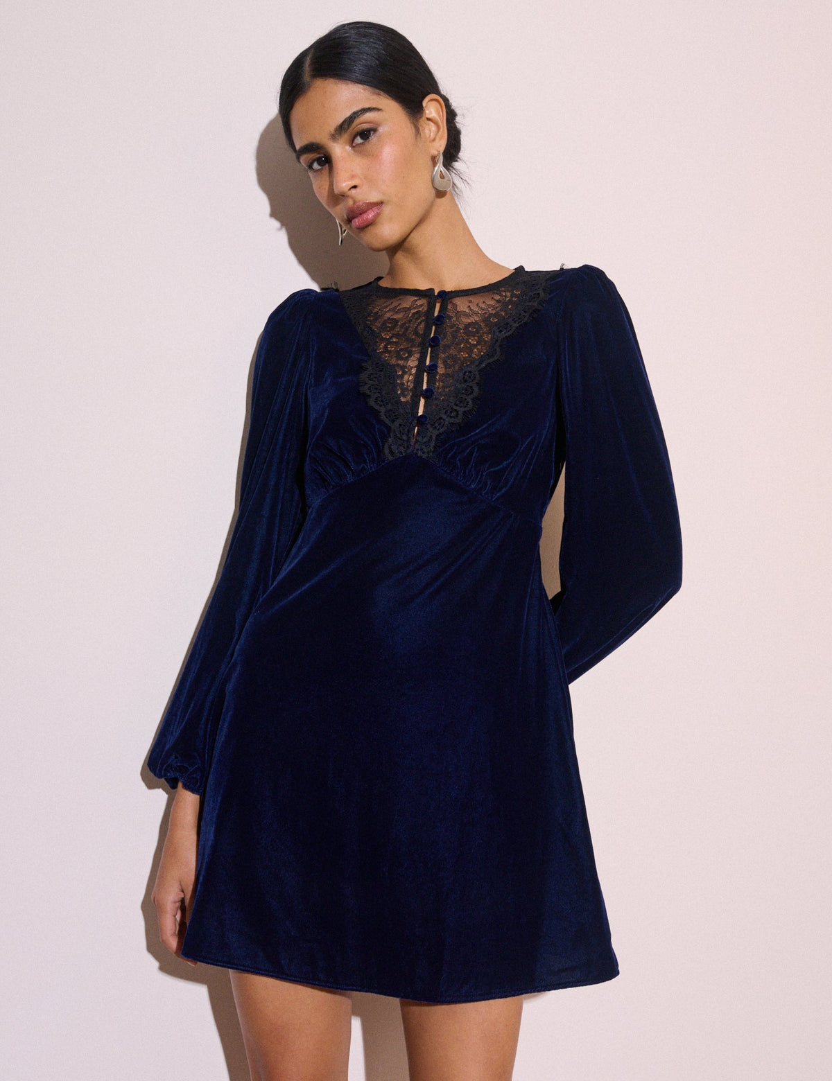 Navy Lace Detail Velvet Louisa Mini Dress