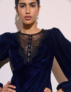 Navy Lace Detail Velvet Louisa Mini Dress