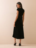 Black Cap Sleeve Velvet Gabrielle Midi Dress