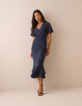 Navy Ruffle Hem Hope Midi Dress