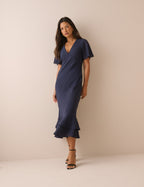 Navy Ruffle Hem Hope Midi Dress