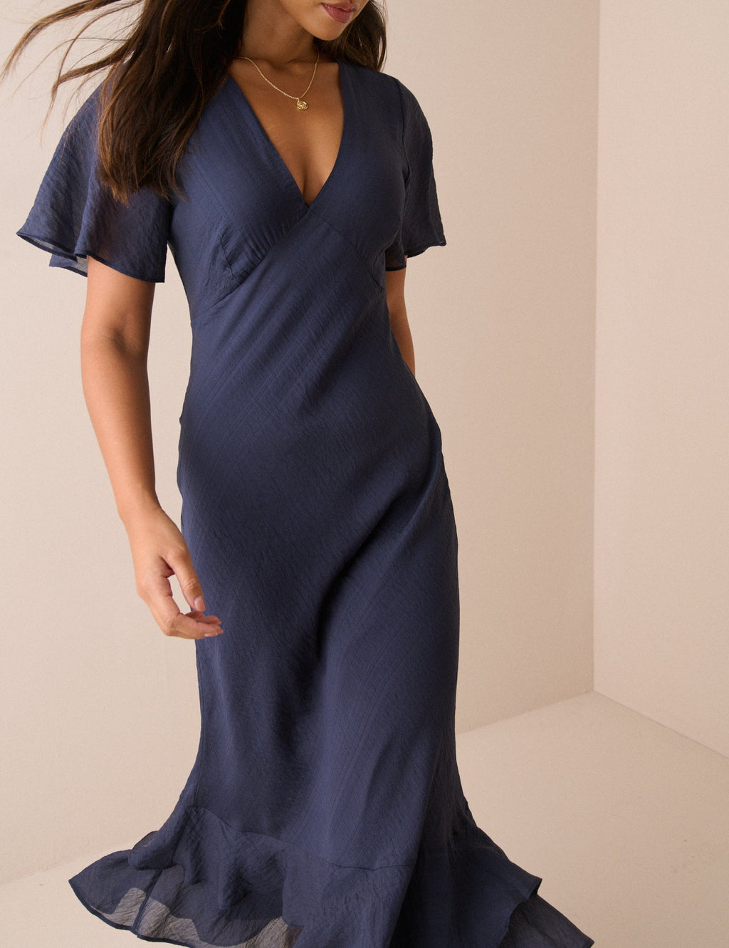 Navy Ruffle Hem Hope Midi Dress