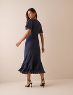 Navy Ruffle Hem Hope Midi Dress
