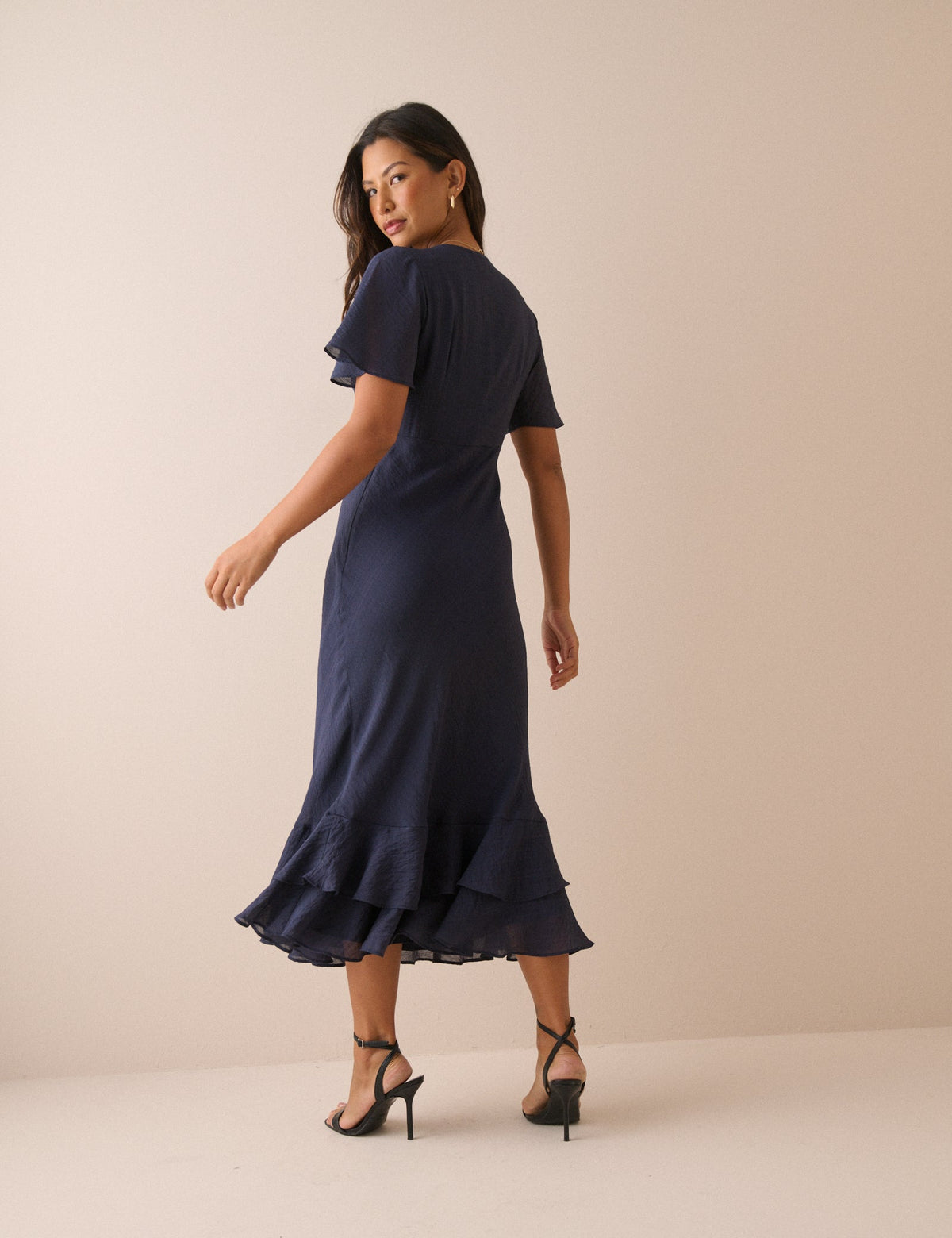 Navy Ruffle Hem Hope Midi Dress