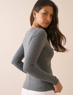 Grey Marl Ruched Modal-Rich Top