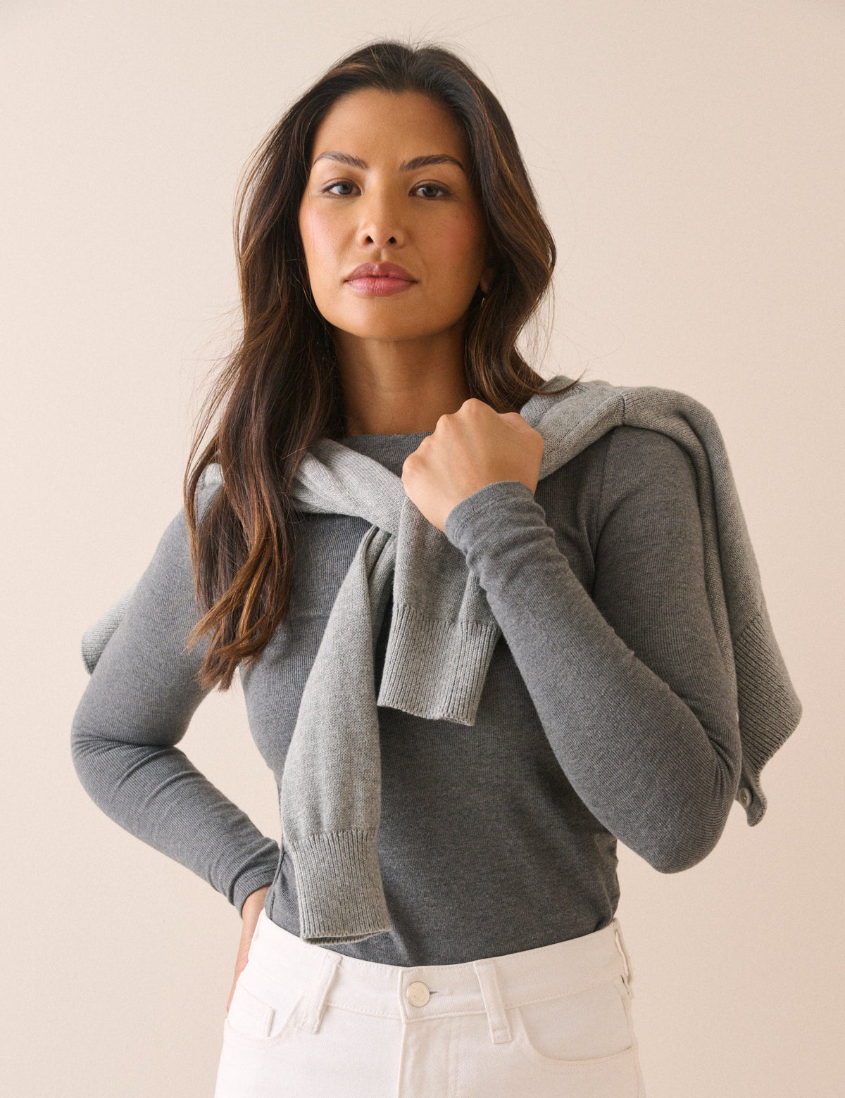 Grey Marl Ruched Modal-Rich Top