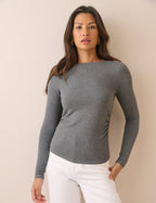 Grey Marl Ruched Modal-Rich Top