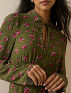 Khaki Floral Tie Front Moxie Mini Dress