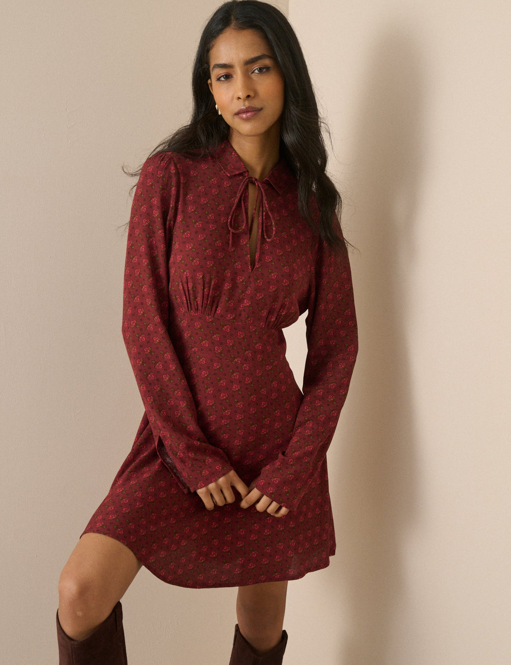 Burgundy Floral Moxie Mini Dress