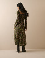 Green Floral Scallop Edge Lyon Midi Dress