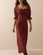 Red Floral Frill Trim Winslet Midi Dress