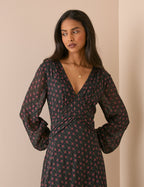 Black Floral Ruched Ines Maxi Dress