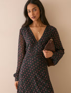 Black Floral Ruched Ines Maxi Dress