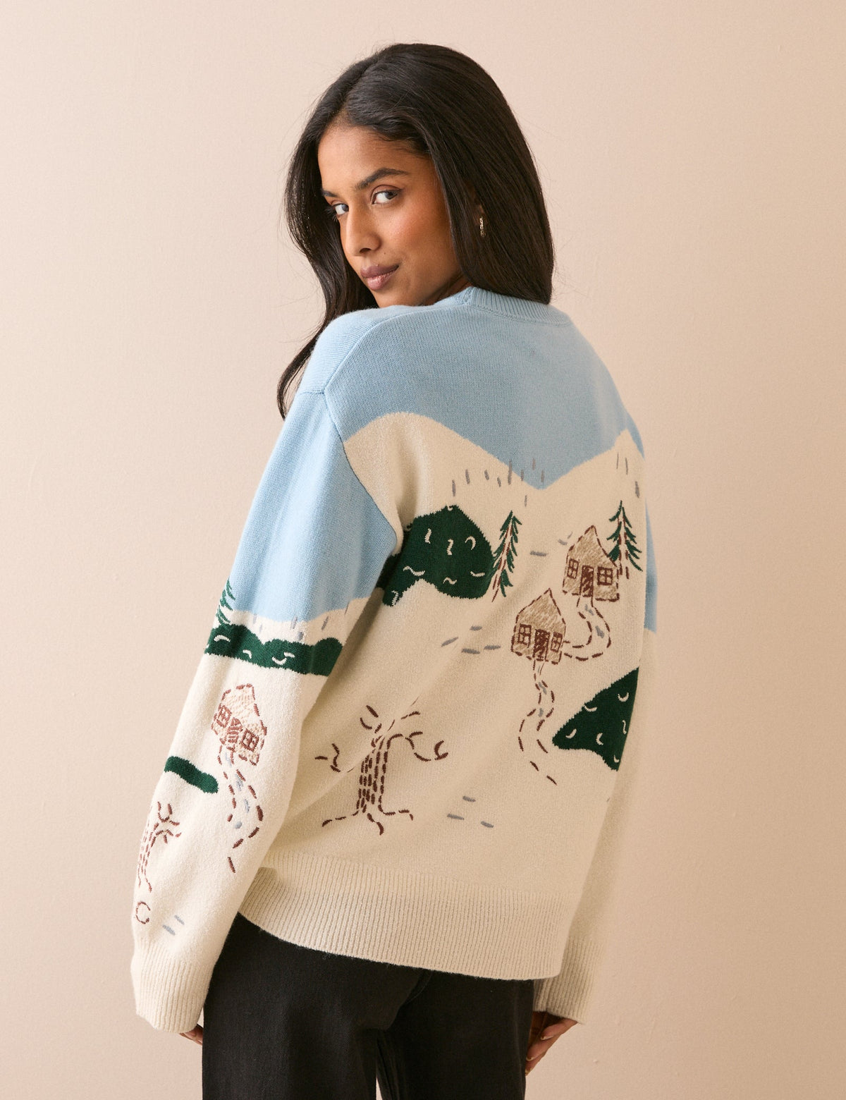 Blue and White Festive Wool-Blend Jumper