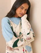 Blue and White Festive Wool-Blend Jumper