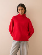 Red Relaxed Fit Funnel Neck Jumper