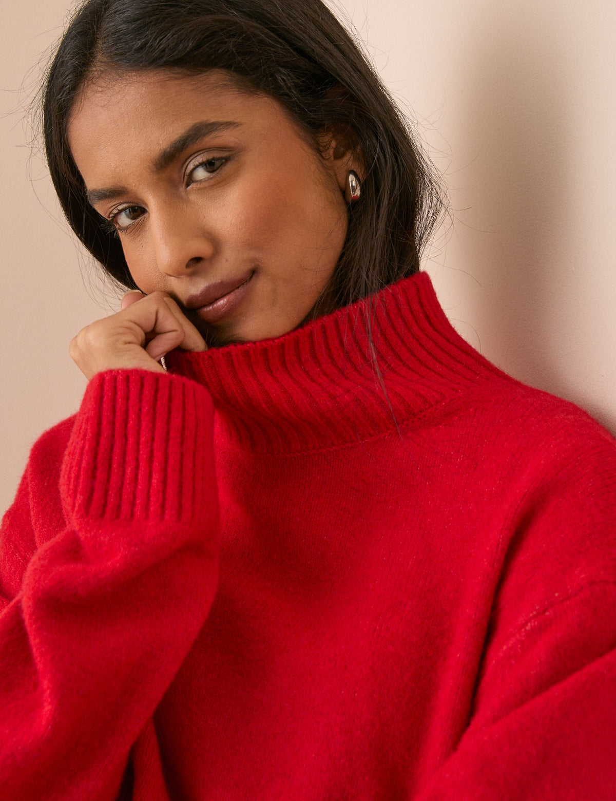 Red Relaxed Fit Funnel Neck Jumper