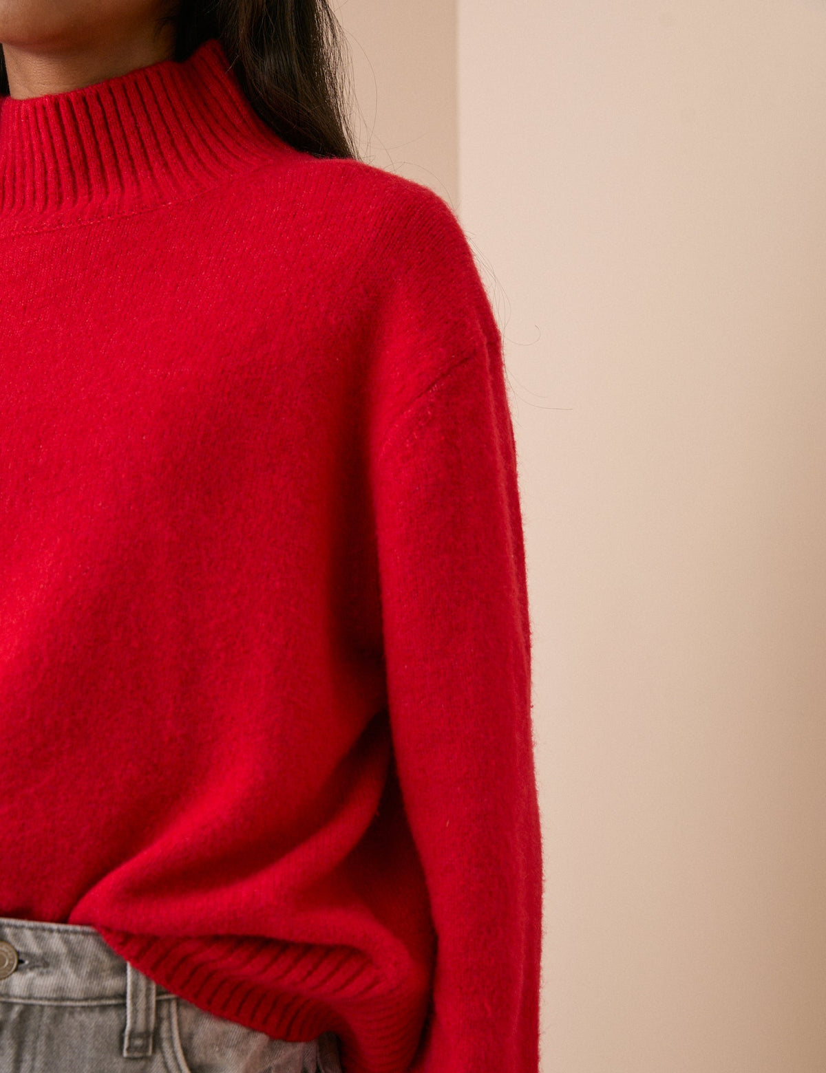 Red Relaxed Fit Funnel Neck Jumper