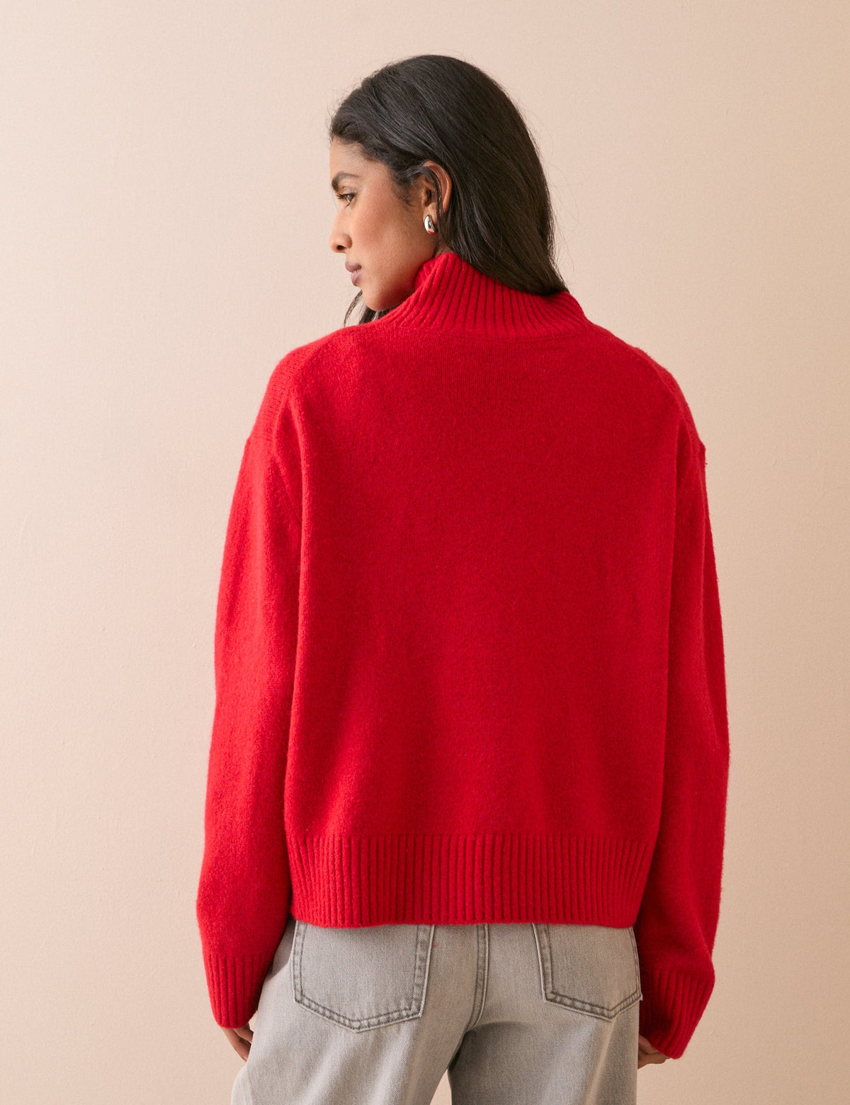 Red Relaxed Fit Funnel Neck Jumper
