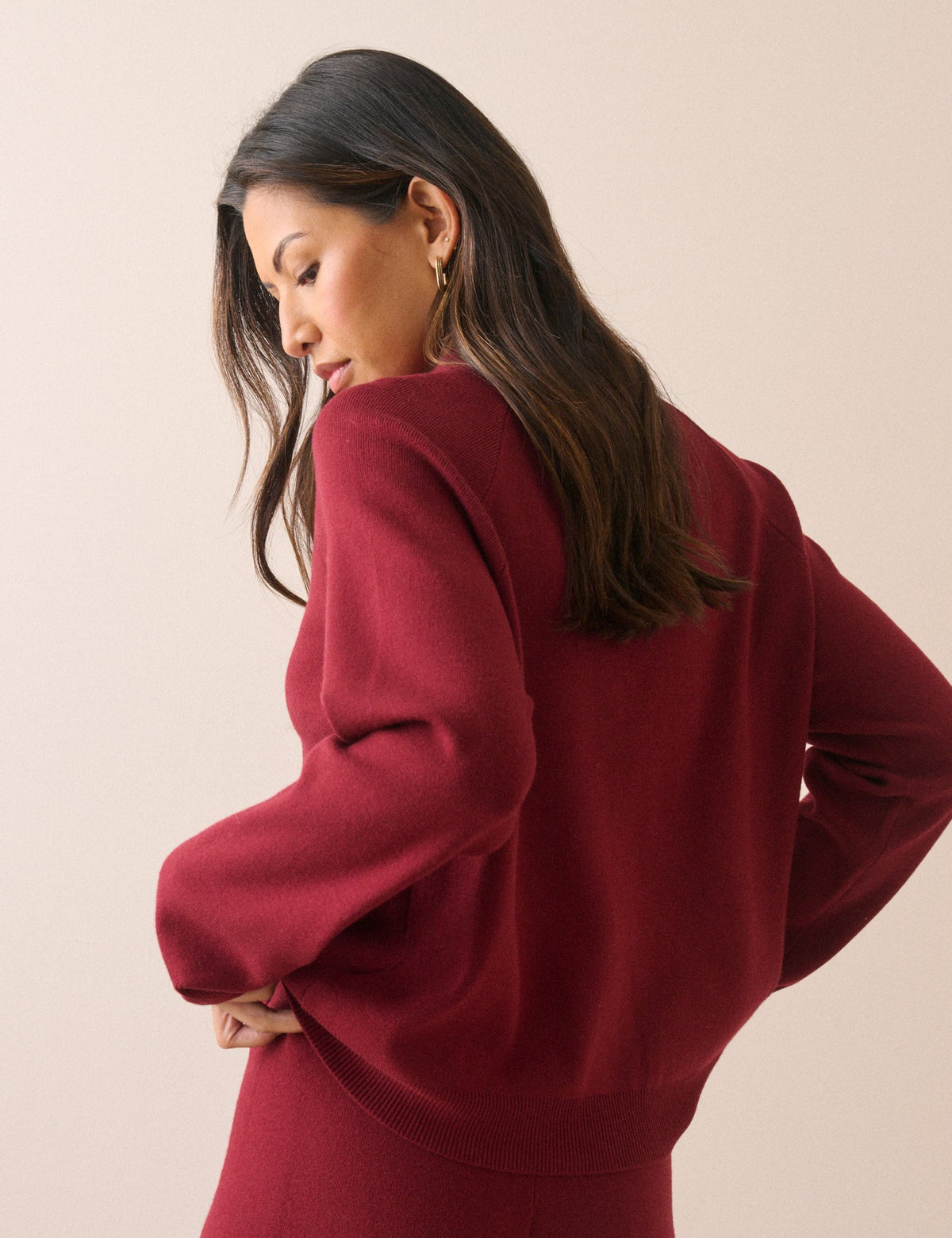 Red Knitted Collared Polo Top