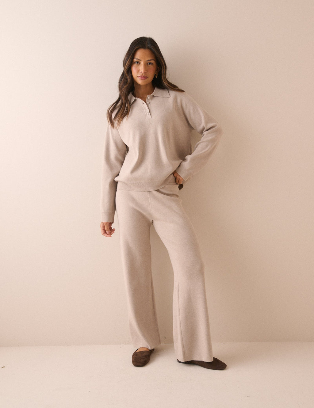 Cream Knitted Polo Top