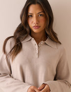 Cream Knitted Polo Top