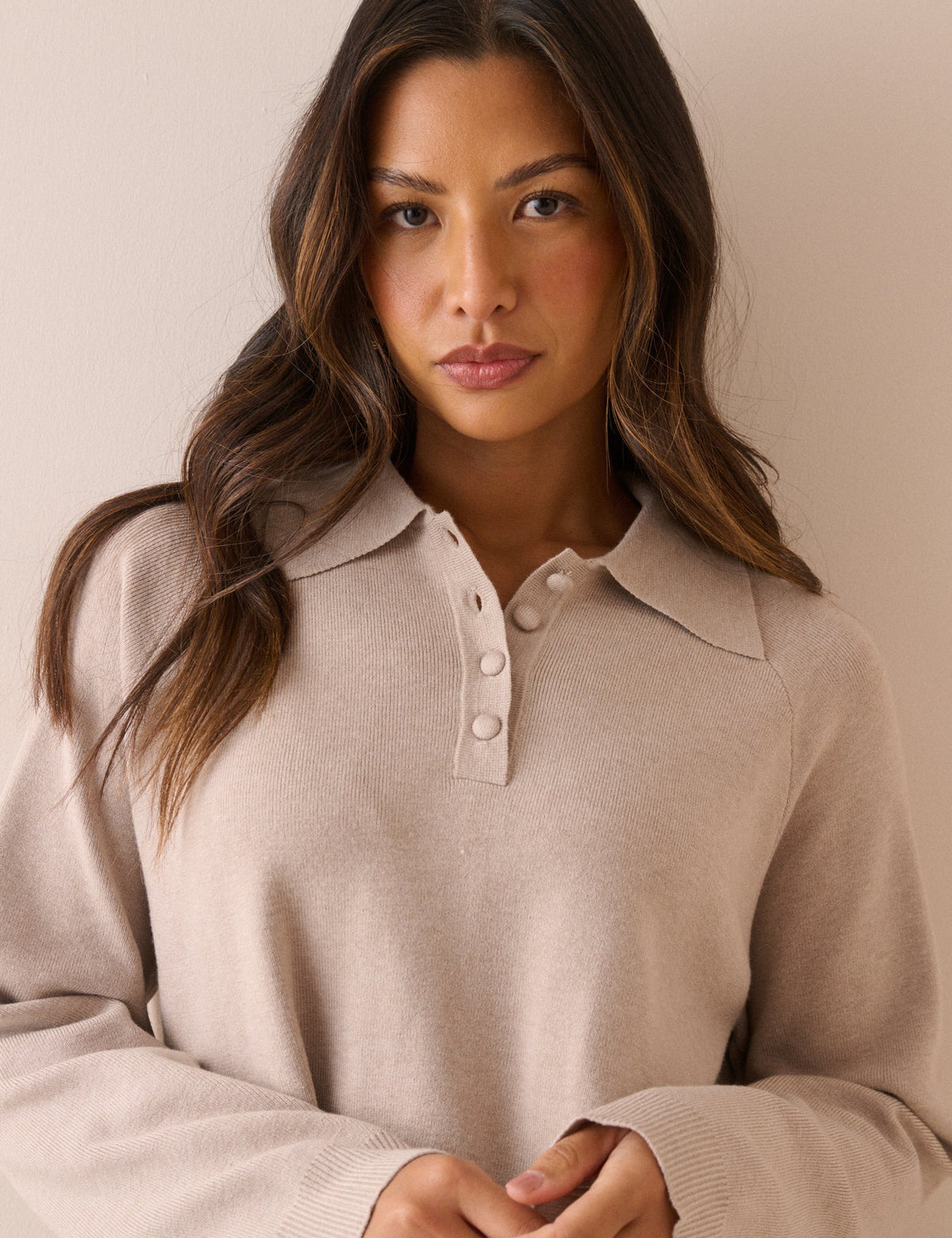 Cream Knitted Polo Top