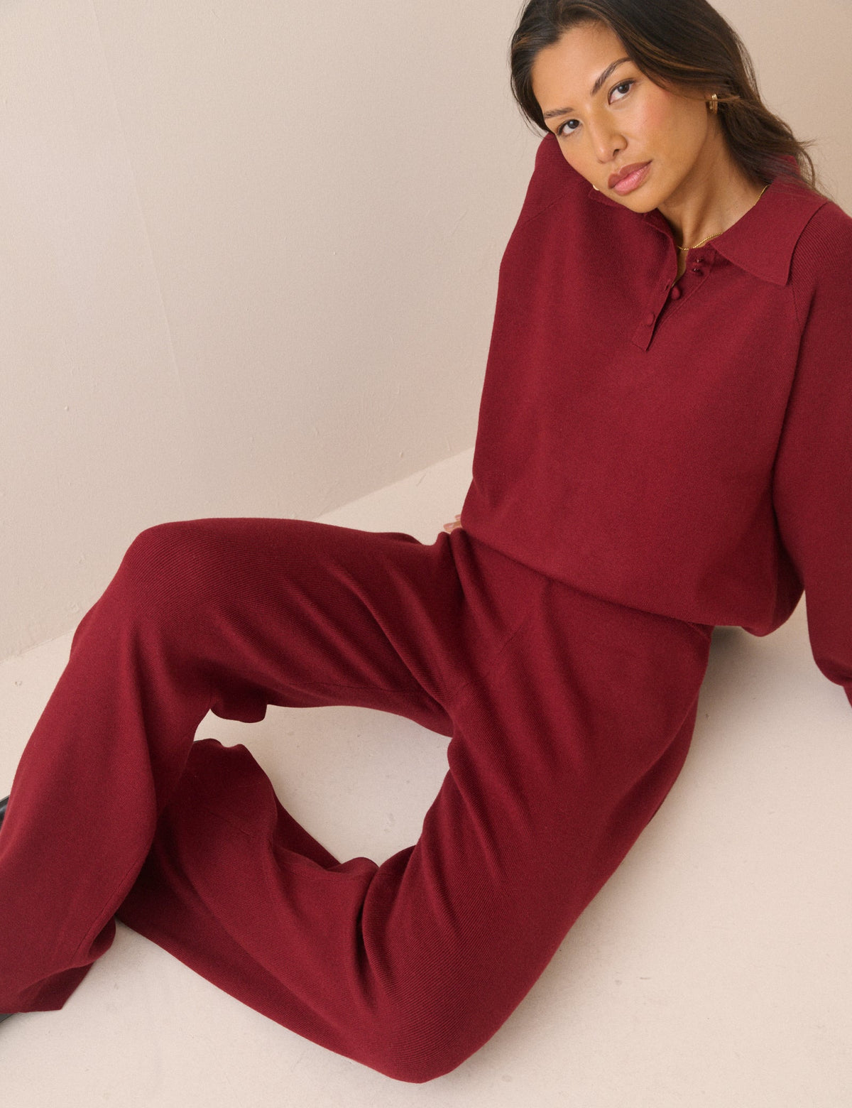 Red Knitted Straight Leg Trousers