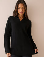 Black Open Collar Wool Jumper