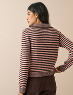 Pink and Brown Striped Collared Cardigan