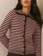 Pink and Brown Striped Collared Cardigan