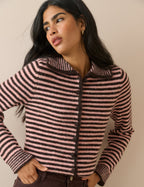 Pink and Brown Striped Collared Cardigan