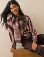 Pink and Brown Striped Collared Cardigan