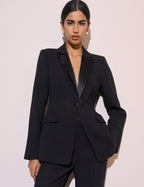 Black Satin Lapel Tuxedo Blazer