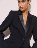 Black Satin Lapel Tuxedo Blazer