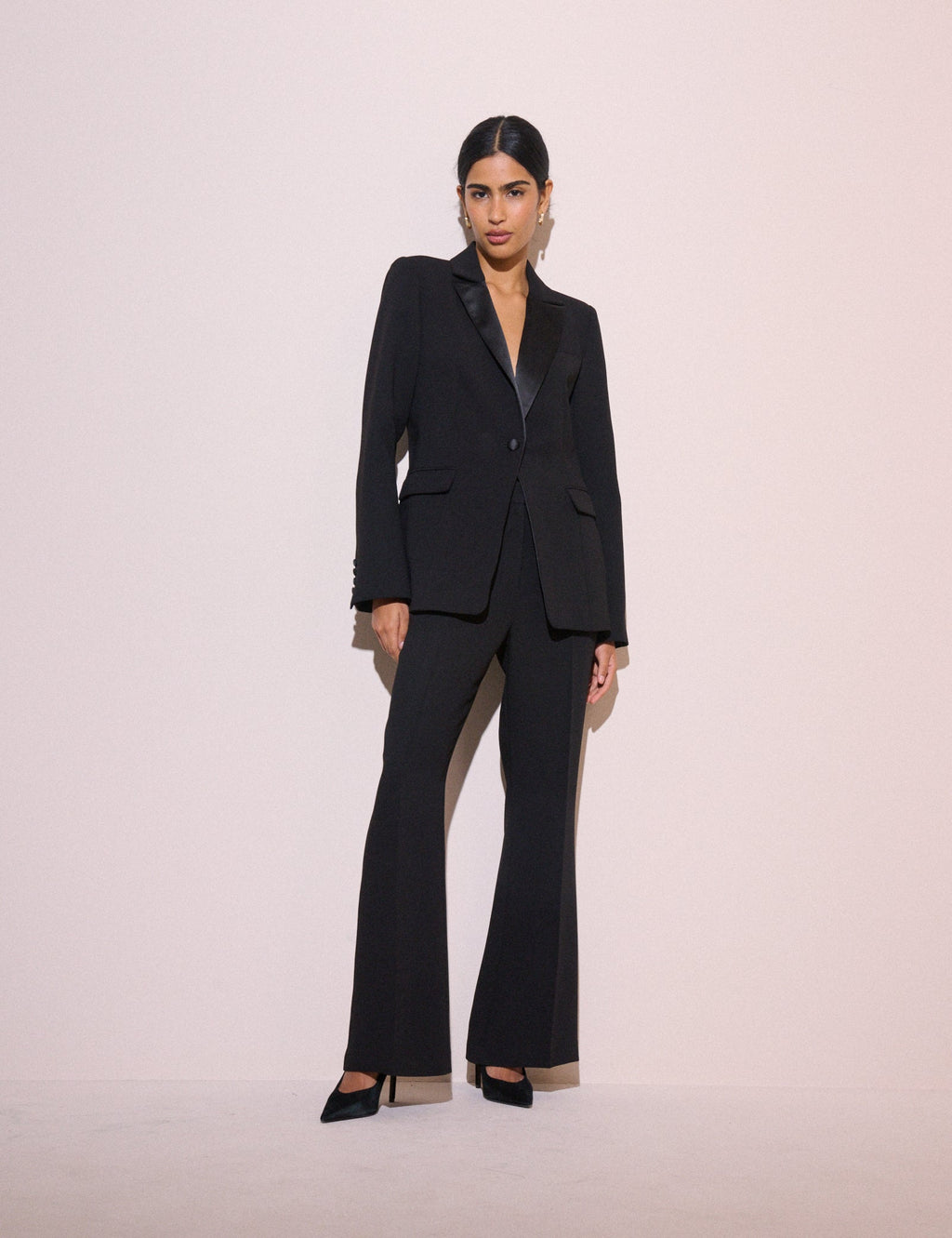 Black Satin Lapel Tuxedo Blazer
