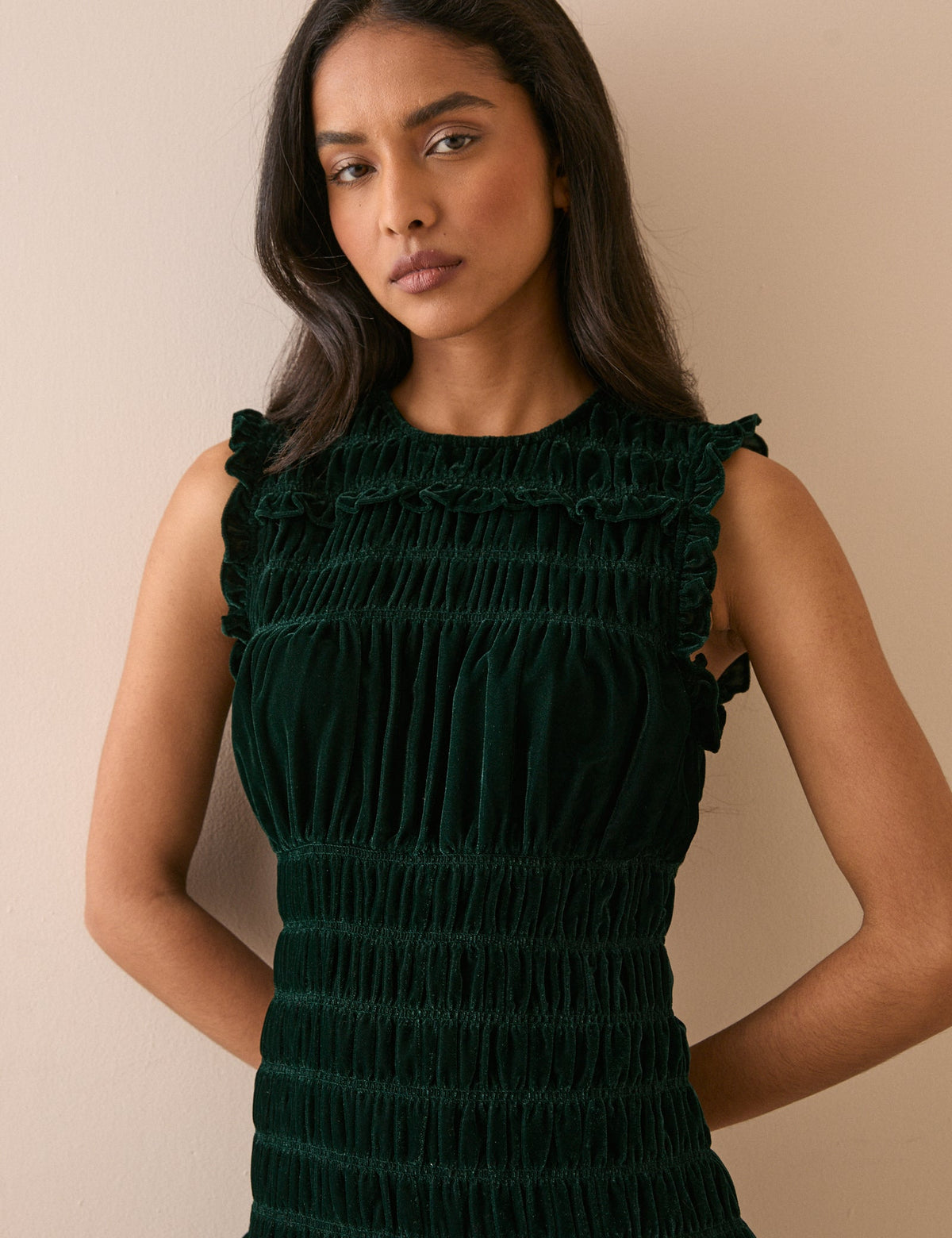 Green Drop Waist Velvet Rana Mini Dress