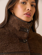 Brown Funnel Neck Faux Shearling Coat
