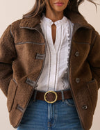 Brown Funnel Neck Faux Shearling Coat