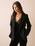 Black Double-Breasted Velvet Blazer