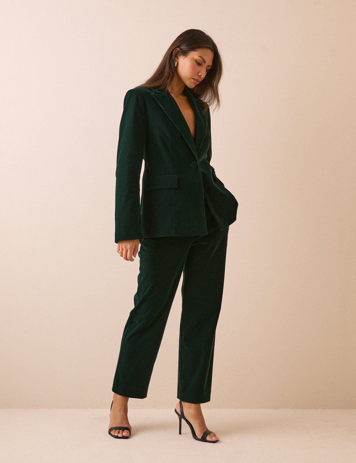 Green Single Breasted Velvet Blazer