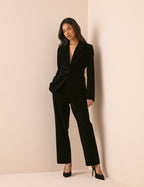 Black Double-Breasted Velvet Blazer