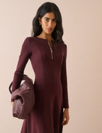 Burgundy Zip Neck Sutton Midi Dress