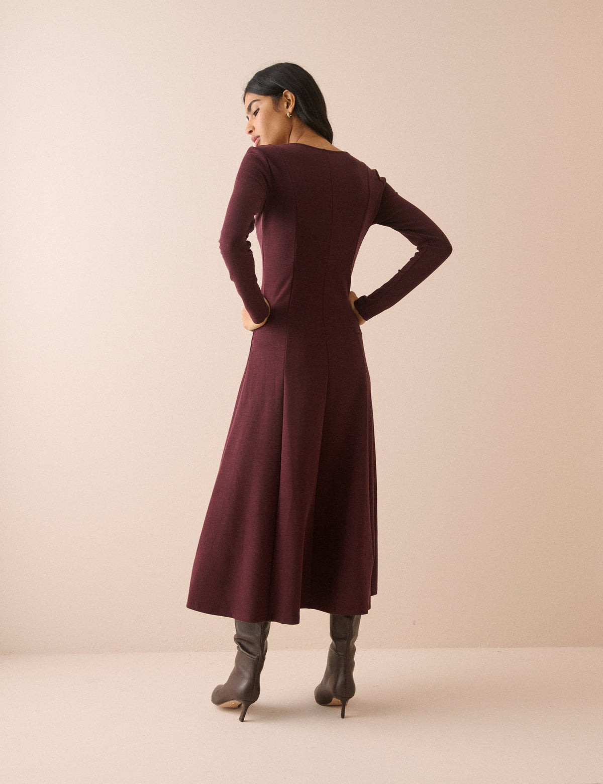 Burgundy Zip Neck Sutton Midi Dress