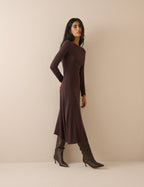 Brown Boat Neck Bronte Midi Dress