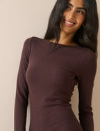 Brown Boat Neck Bronte Midi Dress
