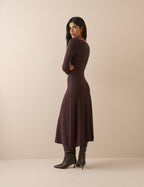 Brown Boat Neck Bronte Midi Dress