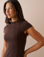 Brown High Neck Jersey Eloise Mini Dress